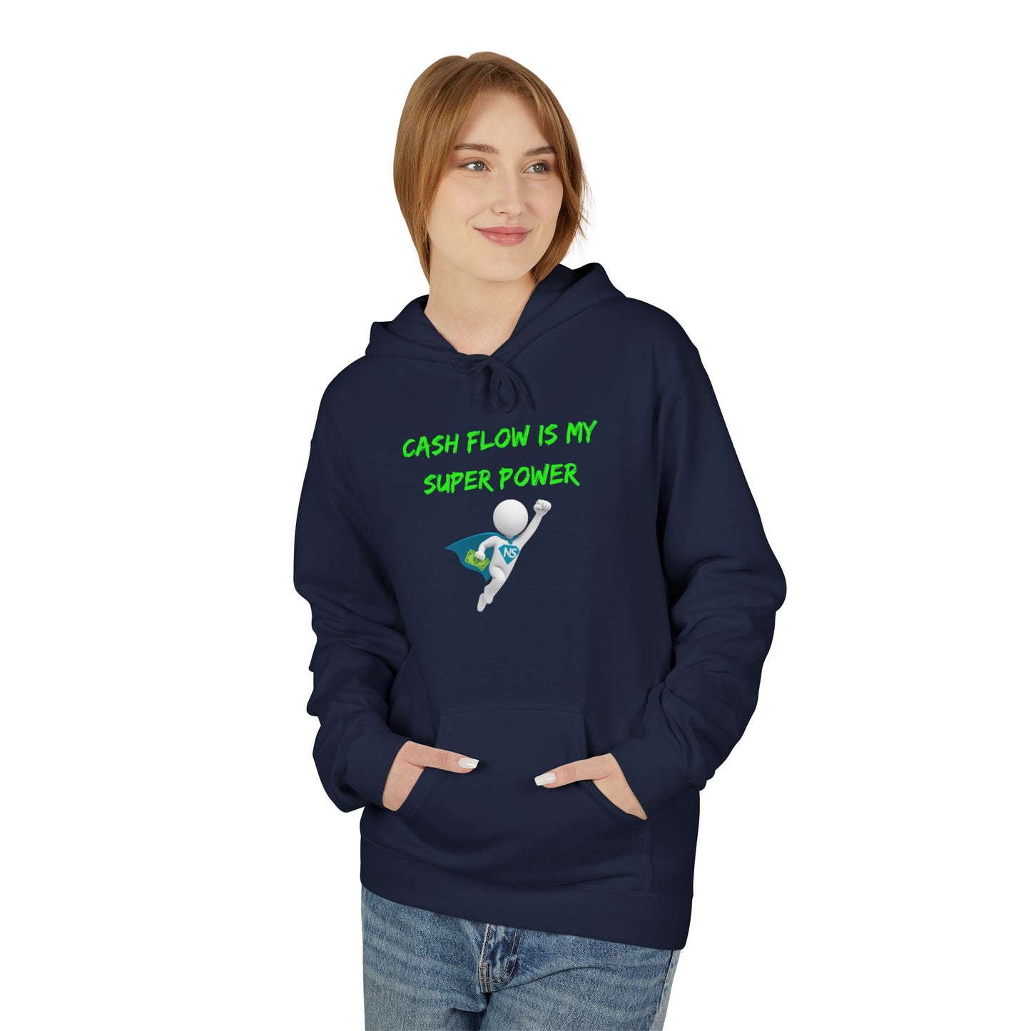 Hoodie - "Cash Flow is My Superpower" Graphic Hoodie with Flying Cash Design