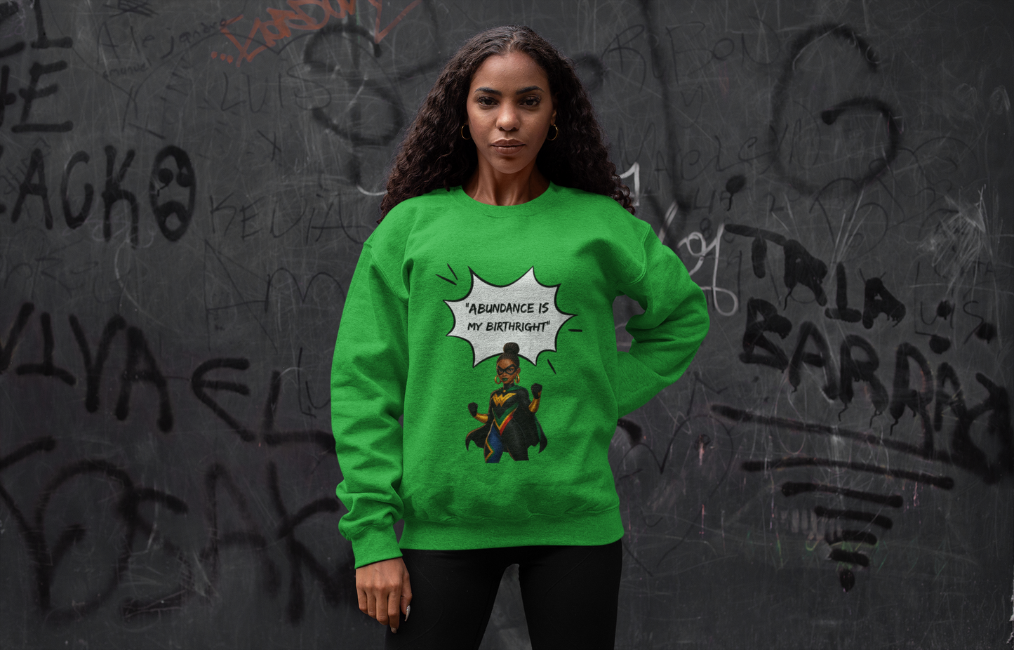 Crewneck Sweatshirt — "Abundance Is My Birthright" Black Woman Affirmation Design
