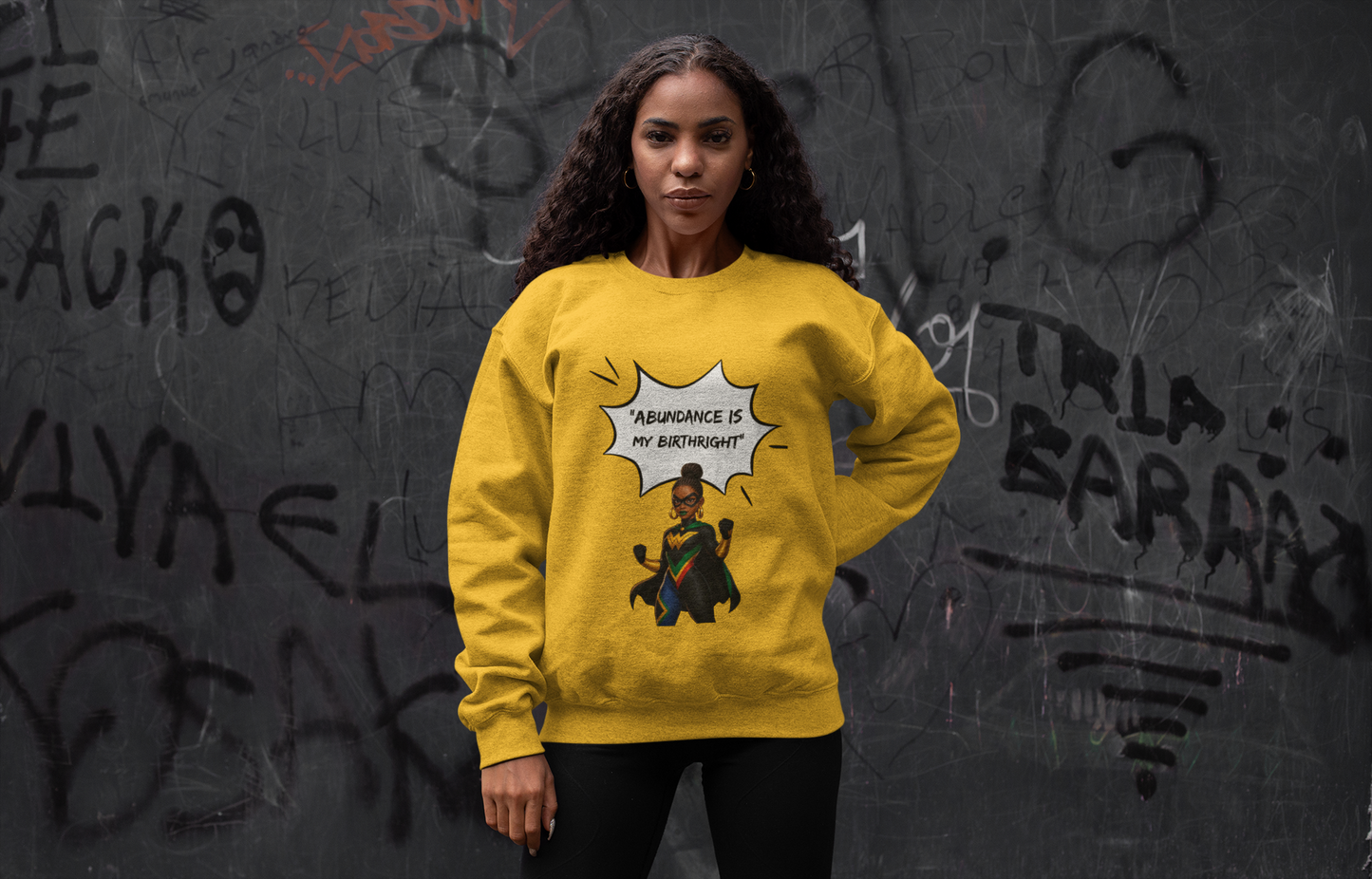 Crewneck Sweatshirt — "Abundance Is My Birthright" Black Woman Affirmation Design