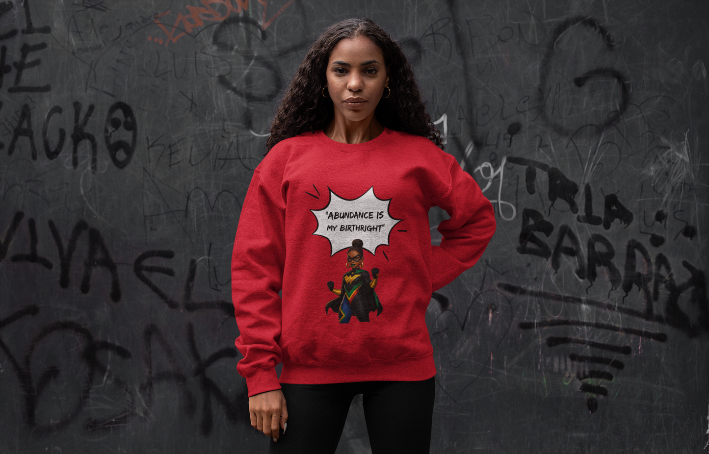 Crewneck Sweatshirt — "Abundance Is My Birthright" Black Woman Affirmation Design