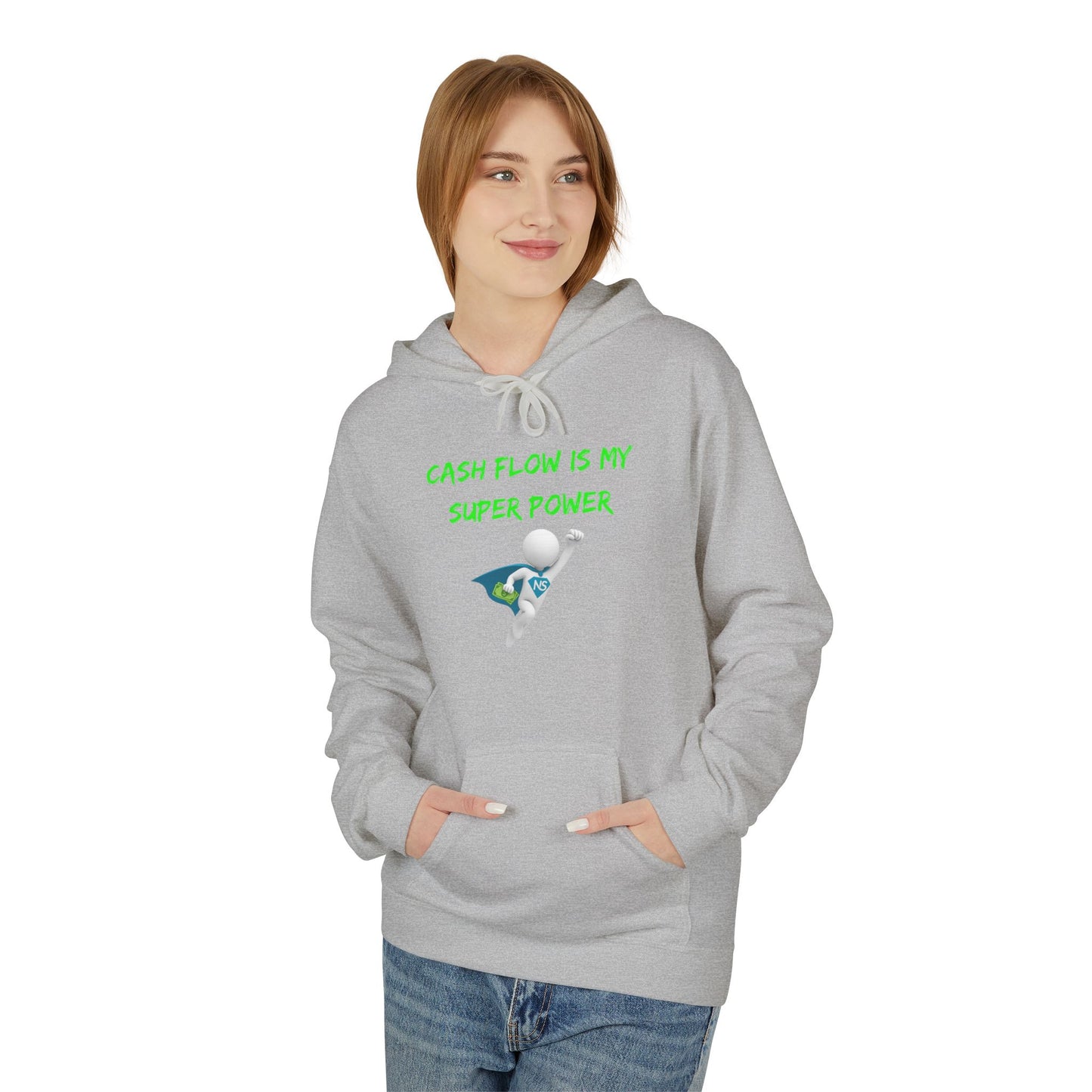 Hoodie - "Cash Flow is My Superpower" Graphic Hoodie with Flying Cash Design