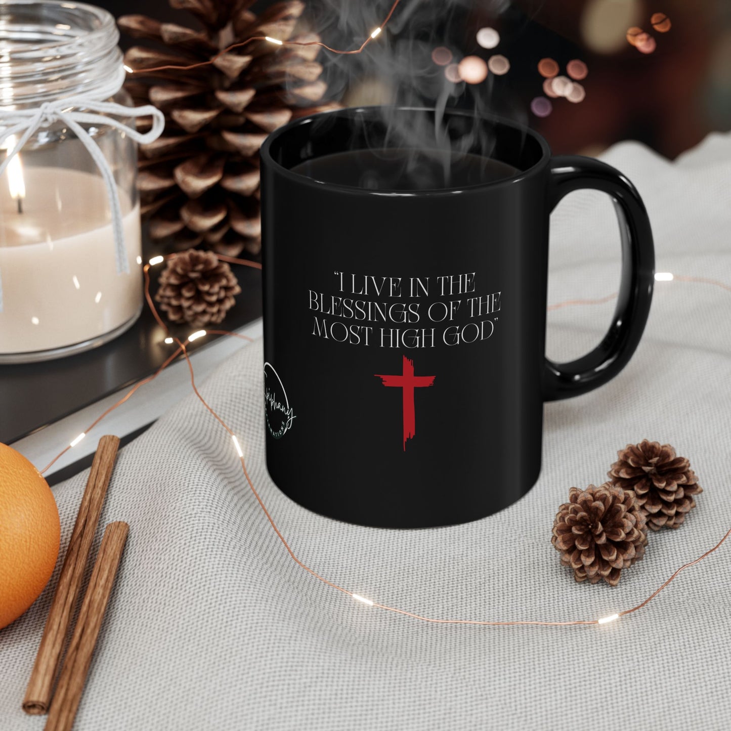 Faith-Inspired Black Mug with Cross Design, "I Live" Perfect Gift for Christians, Inspirational Coffee Cup, Religious Mug for Daily Motivation, [...]