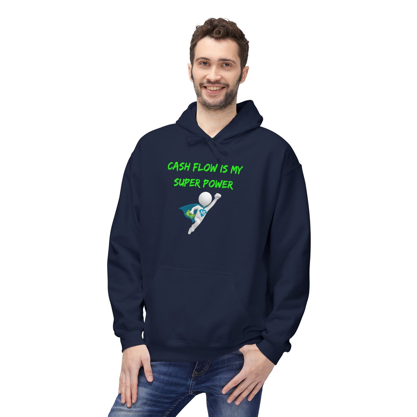 Hoodie - "Cash Flow is My Superpower" Graphic Hoodie with Flying Cash Design